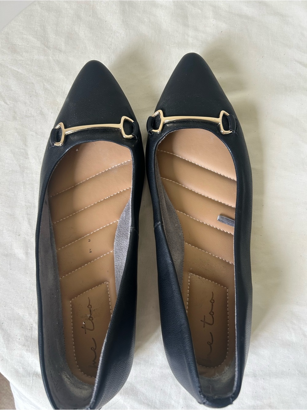 me too Black Pointed Flats with Gold Bit